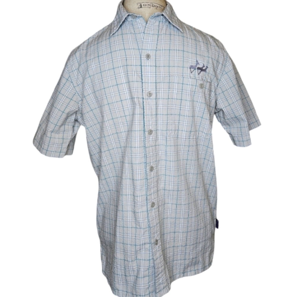 Patagonia Mens Running Deer Short Sleeve Seersucker Shirt Size S